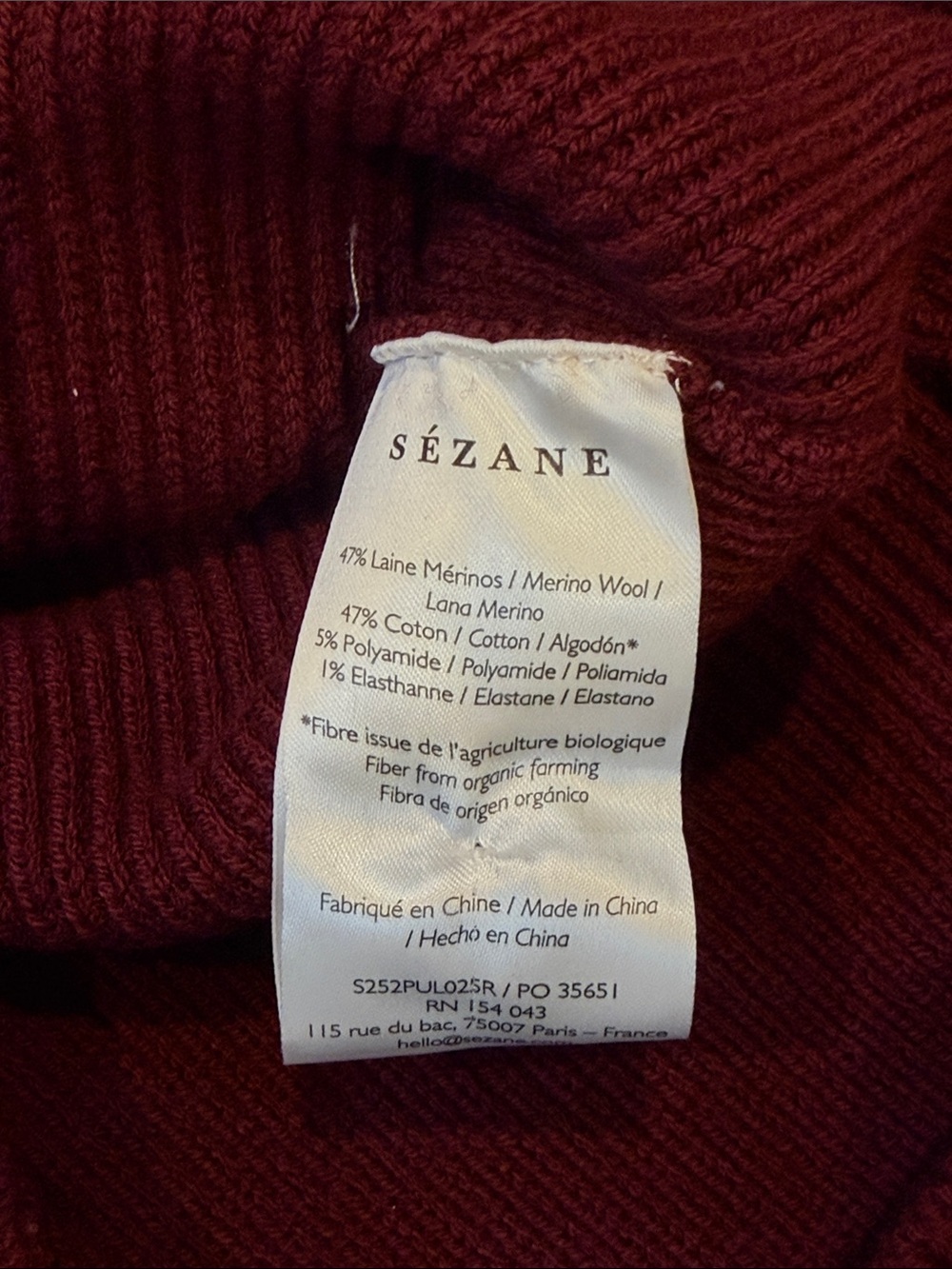 Sézane Burgundy Button-Accent Sweater Wool and Cotton Size S - Picture 3 of 7